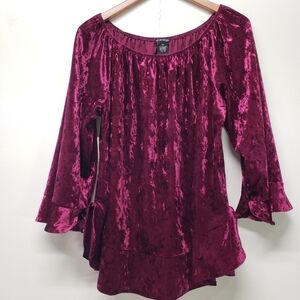 New Directions Long Sleeve Tunic 2X Burgundy Crushed Velvet Peasant Whimsigoth